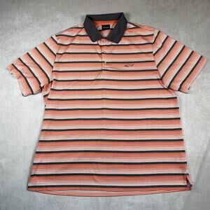 GREG NORMAN Orange and Blue Striped Polo Golf Shirt Mens XL